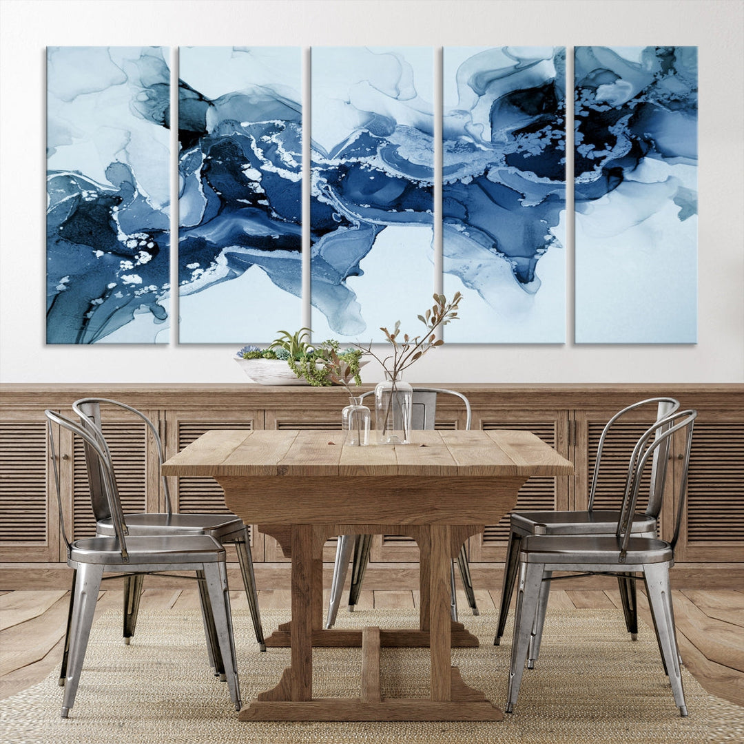 Ice Blue Marble Fluid Effect Wall Art Abstract Painting Premium Giclee Canvas Print