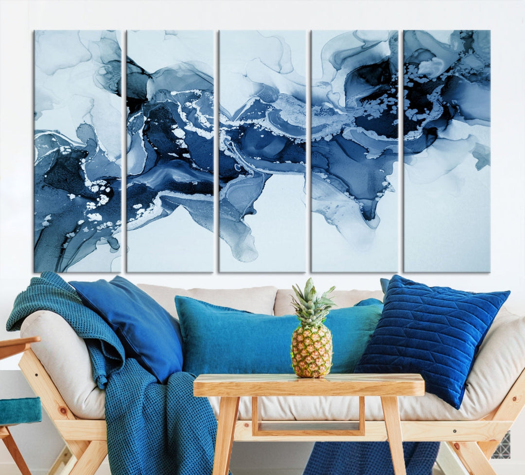 Ice Blue Marble Fluid Effect Wall Art Abstract Painting Premium Giclee Canvas Print