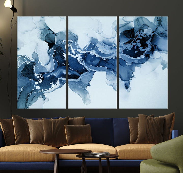 Ice Blue Marble Fluid Effect Wall Art Abstract Painting Premium Giclee Canvas Print