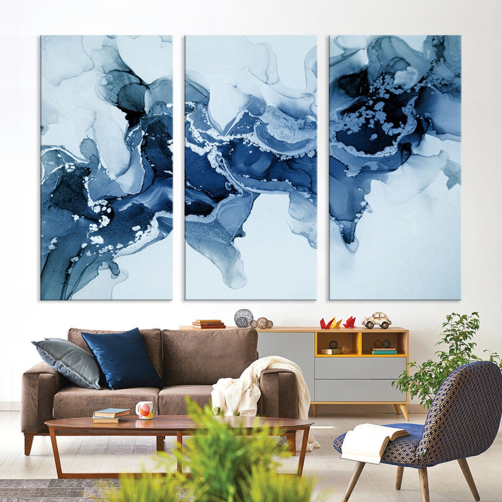 Ice Blue Marble Fluid Effect Wall Art Abstract Painting Premium Giclee Canvas Print