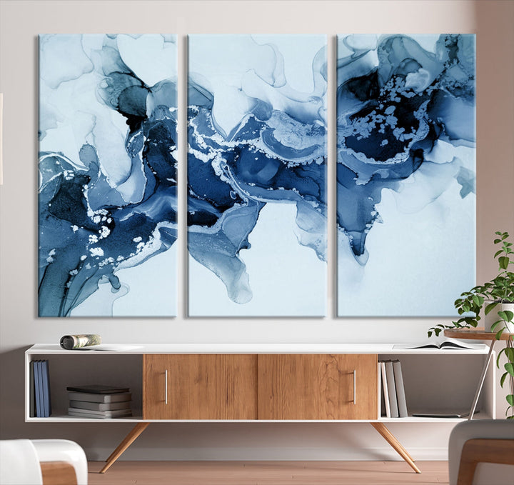 Ice Blue Marble Fluid Effect Wall Art Abstract Painting Premium Giclee Canvas Print