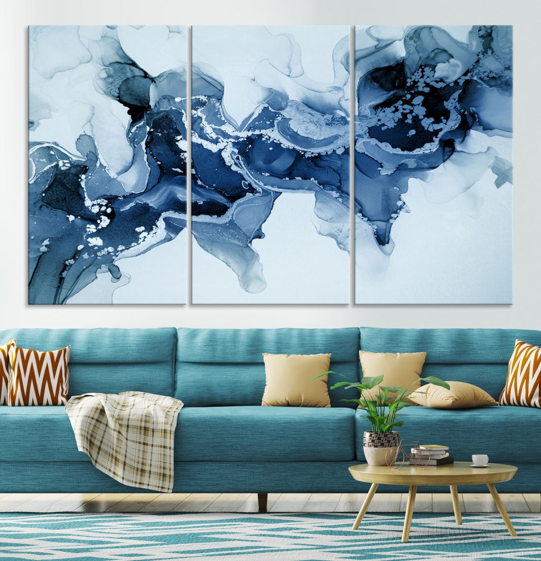 Ice Blue Marble Fluid Effect Wall Art Abstract Painting Premium Giclee Canvas Print