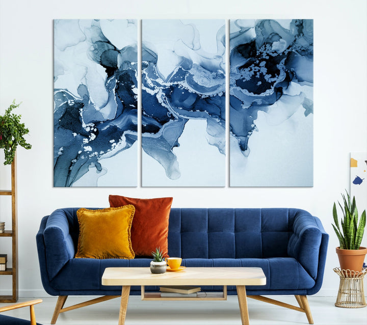 Ice Blue Marble Fluid Effect Wall Art Abstract Painting Premium Giclee Canvas Print