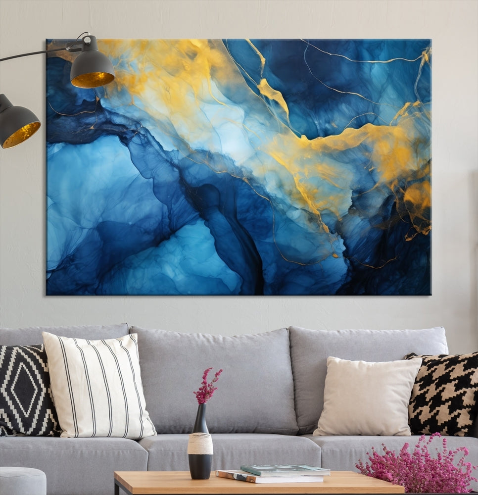 Ice Blue Marble Print, Abstract Painting on Canvas, Large Wall Art, Set of Print, Modern Wall Decor