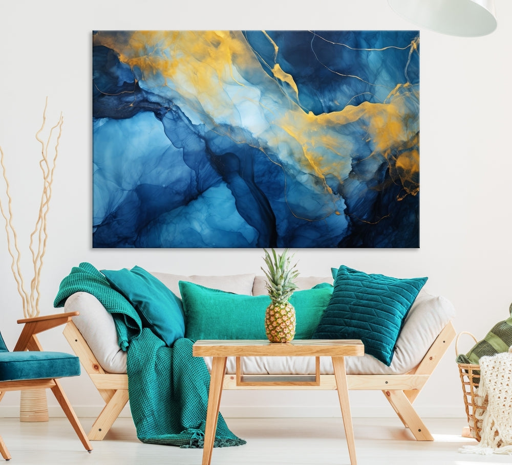 Ice Blue Marble Print, Abstract Painting on Canvas, Large Wall Art, Set of Print, Modern Wall Decor