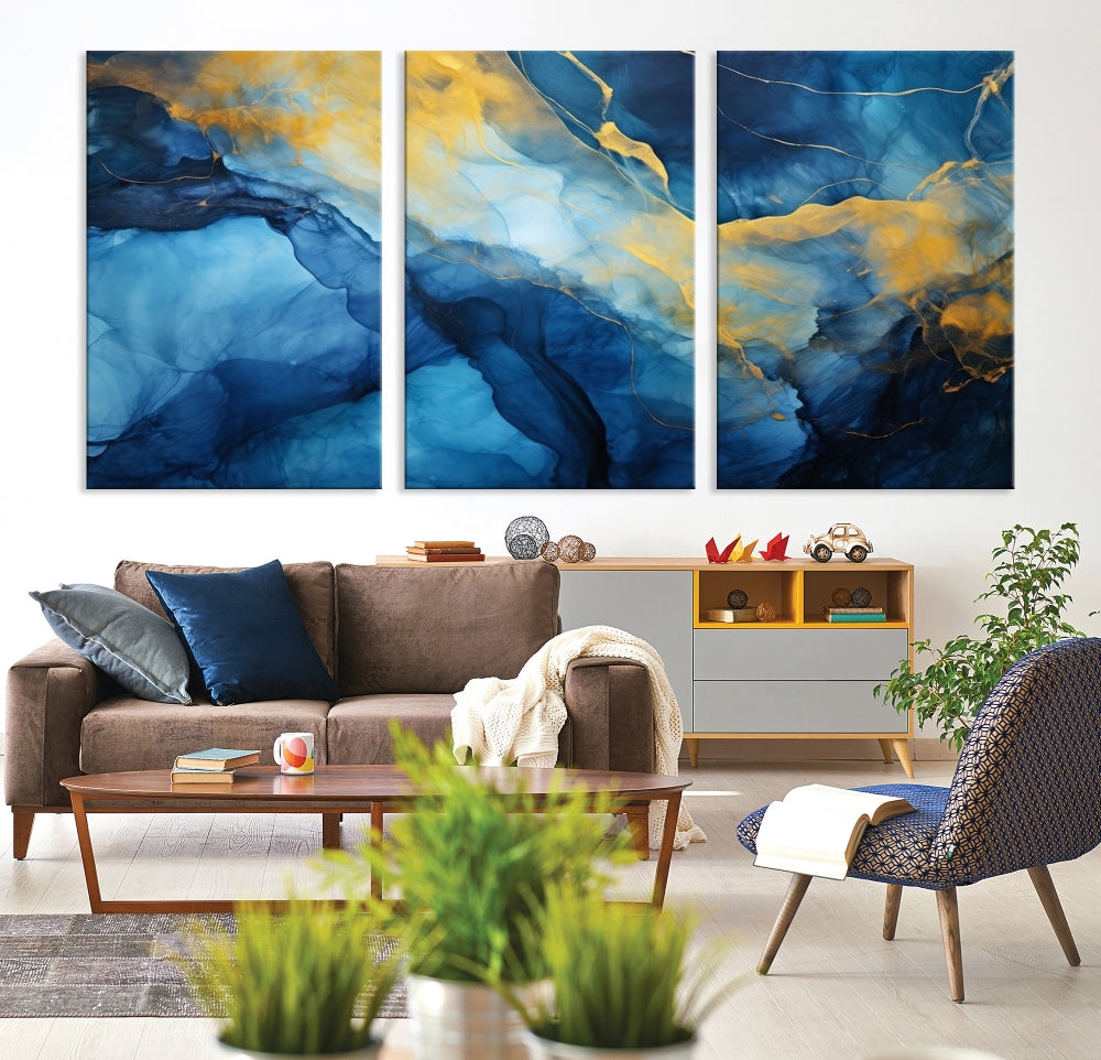 Ice Blue Marble Print, Abstract Painting on Canvas, Large Wall Art, Set of Print, Modern Wall Decor