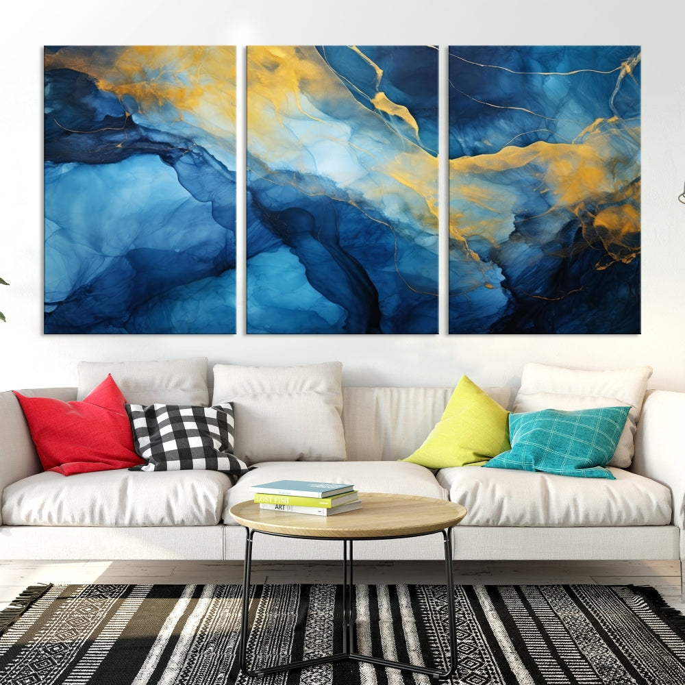 Ice Blue Marble Print, Abstract Painting on Canvas, Large Wall Art, Set of Print, Modern Wall Decor