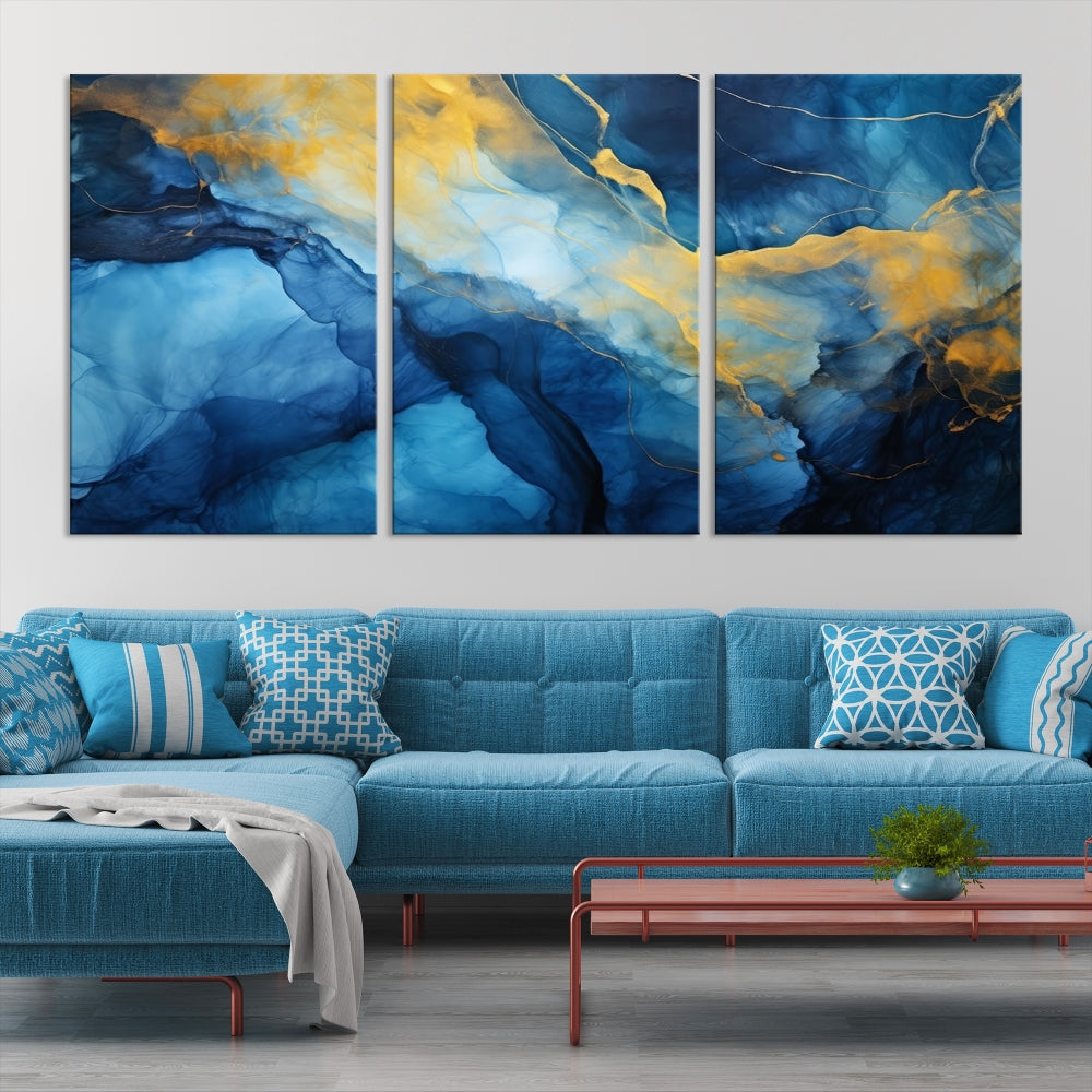 Ice Blue Marble Print, Abstract Painting on Canvas, Large Wall Art, Set of Print, Modern Wall Decor