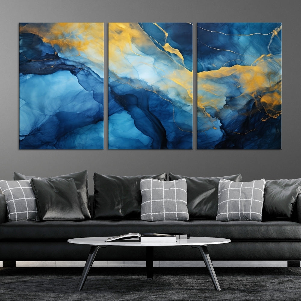 Ice Blue Marble Print, Abstract Painting on Canvas, Large Wall Art, Set of Print, Modern Wall Decor