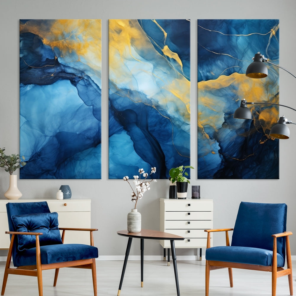 Ice Blue Marble Print, Abstract Painting on Canvas, Large Wall Art, Set of Print, Modern Wall Decor