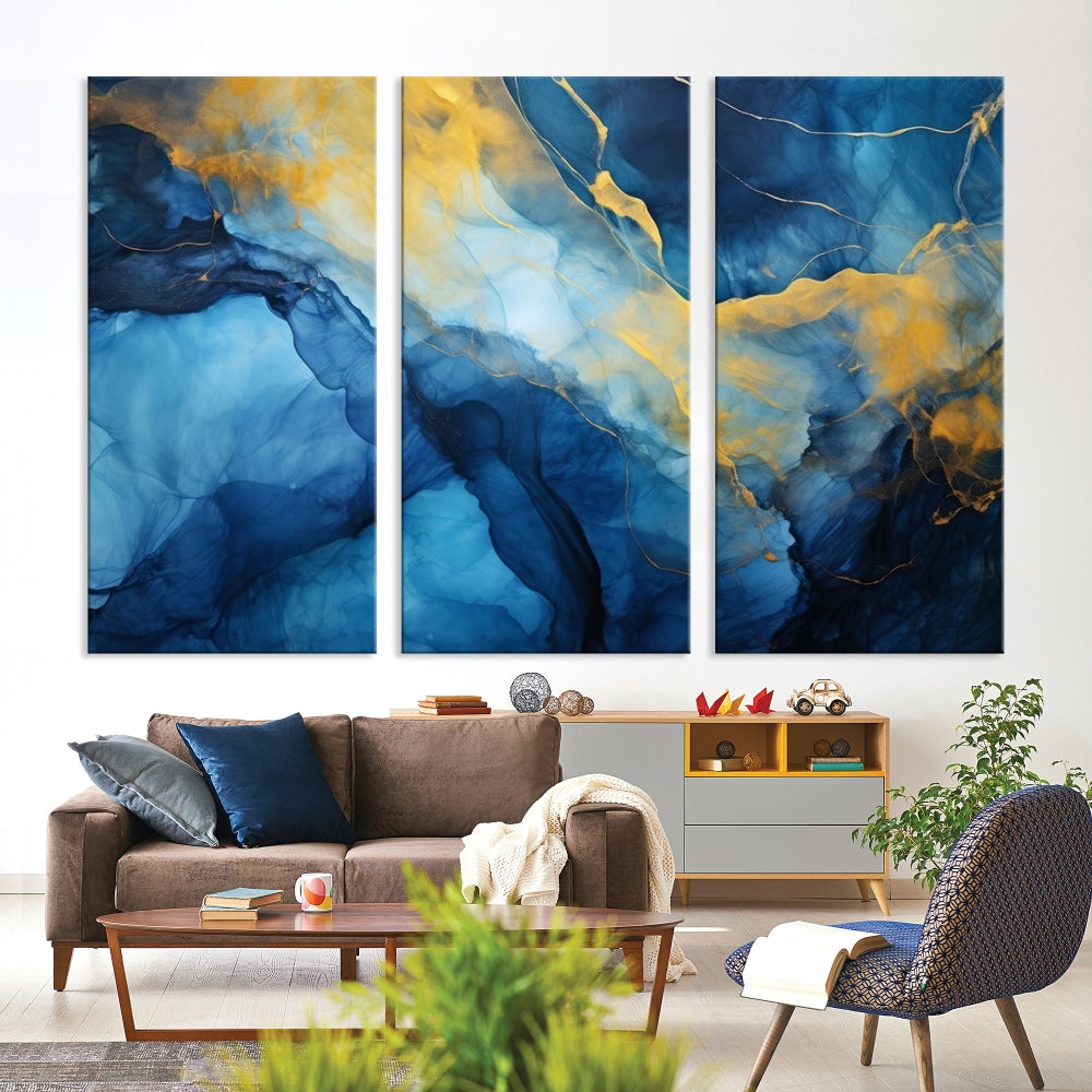 Ice Blue Marble Print, Abstract Painting on Canvas, Large Wall Art, Set of Print, Modern Wall Decor