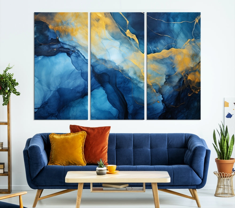 Ice Blue Marble Print, Abstract Painting on Canvas, Large Wall Art, Set of Print, Modern Wall Decor