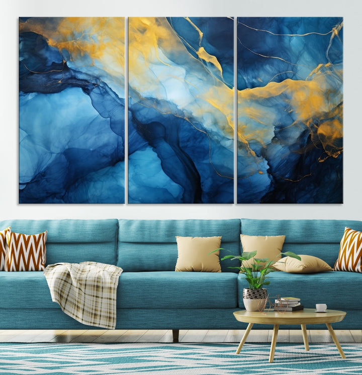 Ice Blue Marble Print, Abstract Painting on Canvas, Large Wall Art, Set of Print, Modern Wall Decor