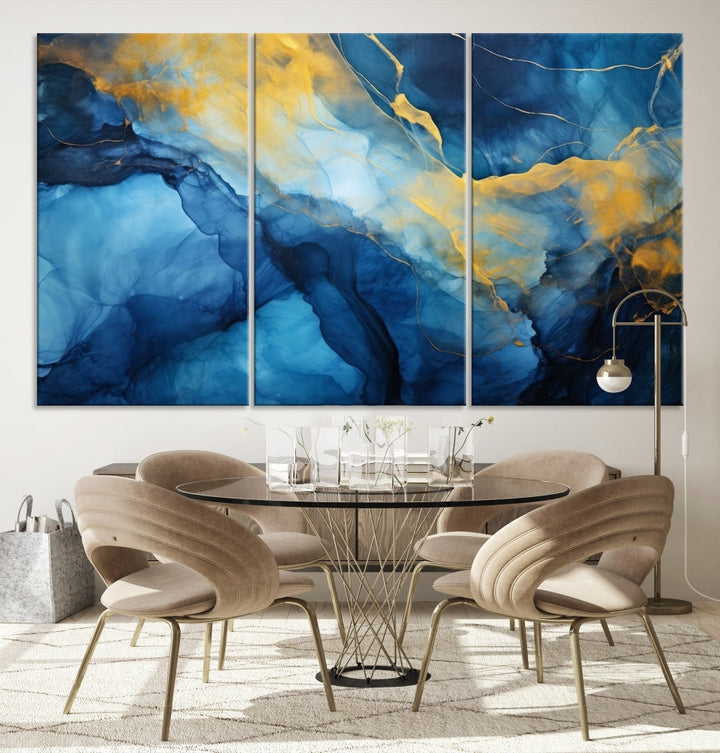 Ice Blue Marble Print, Abstract Painting on Canvas, Large Wall Art, Set of Print, Modern Wall Decor