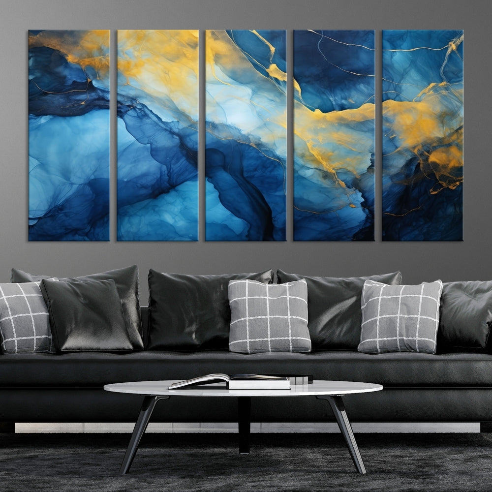 Ice Blue Marble Print, Abstract Painting on Canvas, Large Wall Art, Set of Print, Modern Wall Decor