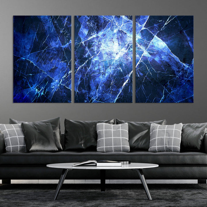 Ice Cracking Blue Abstract Canvas Print Large Wall Art Abstract Marble Canvas Art Blue Wall Art Painting Framed Ready to