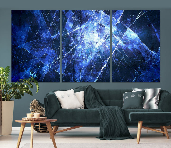 Ice Cracking Blue Abstract Canvas Print Large Wall Art Abstract Marble Canvas Art Blue Wall Art Painting Framed Ready to