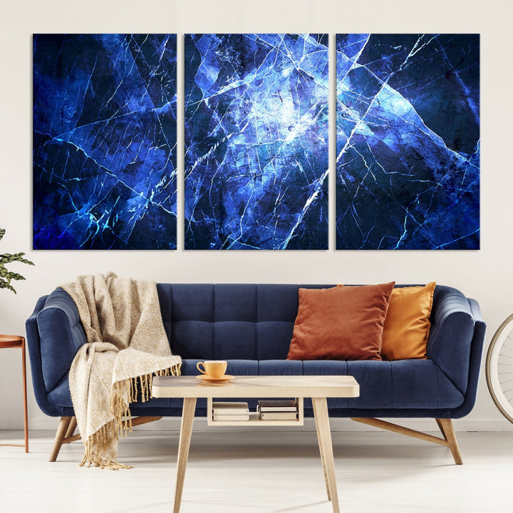 Ice Cracking Blue Abstract Canvas Print Large Wall Art Abstract Marble Canvas Art Blue Wall Art Painting Framed Ready to