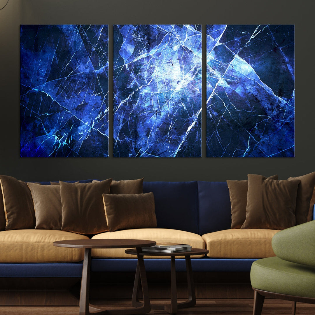 Ice Cracking Blue Abstract Canvas Print Large Wall Art Abstract Marble Canvas Art Blue Wall Art Painting Framed Ready to