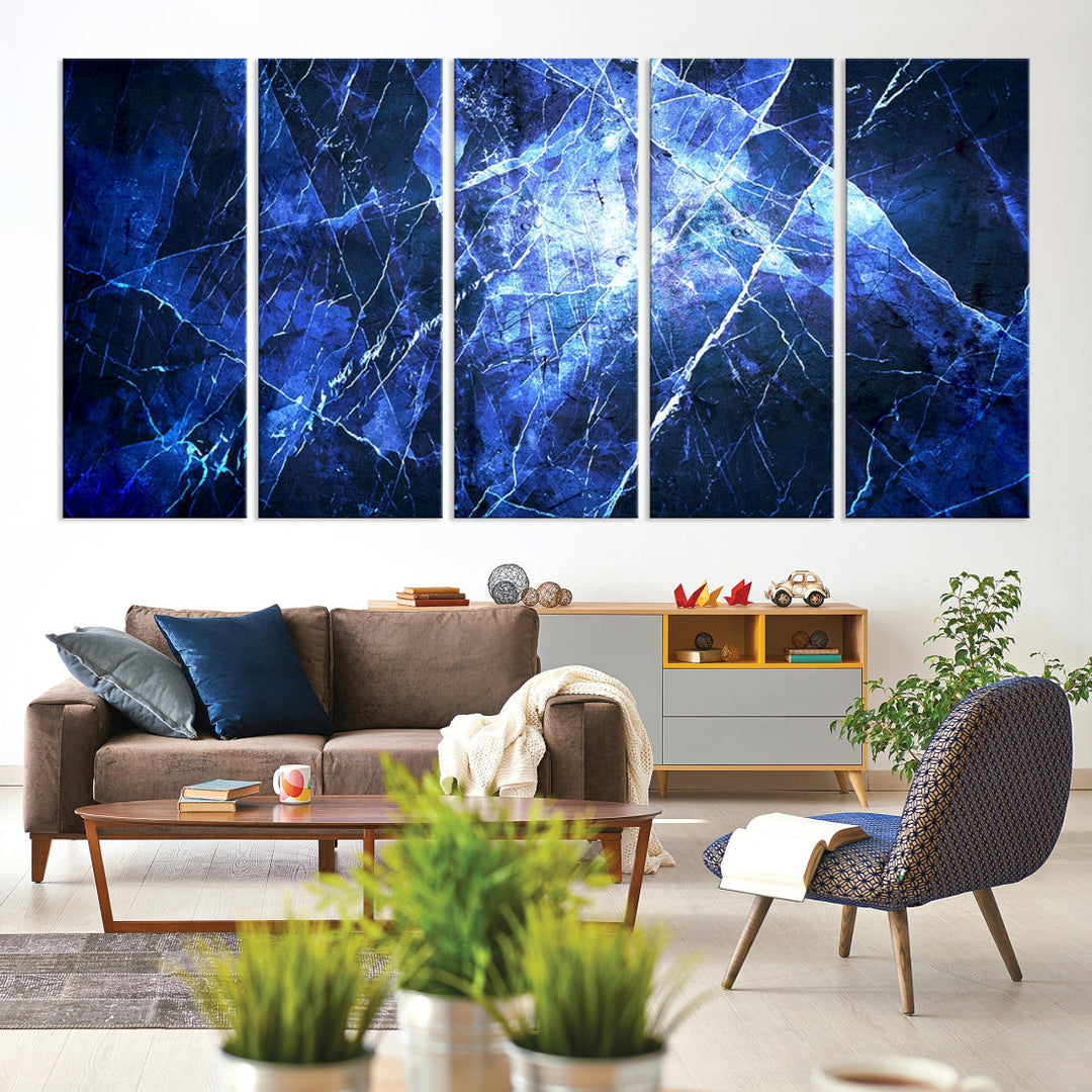 Ice Cracking Blue Abstract Canvas Print Large Wall Art Abstract Marble Canvas Art Blue Wall Art Painting Framed Ready to