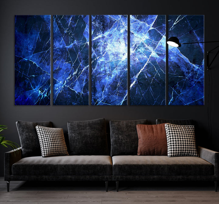 Ice Cracking Blue Abstract Canvas Print Large Wall Art Abstract Marble Canvas Art Blue Wall Art Painting Framed Ready to