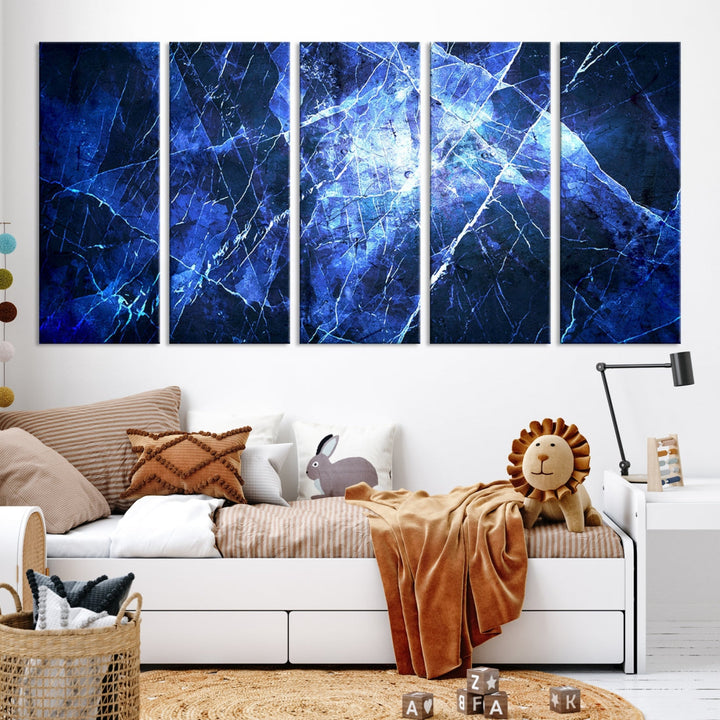 Ice Cracking Blue Abstract Canvas Print Large Wall Art Abstract Marble Canvas Art Blue Wall Art Painting Framed Ready to