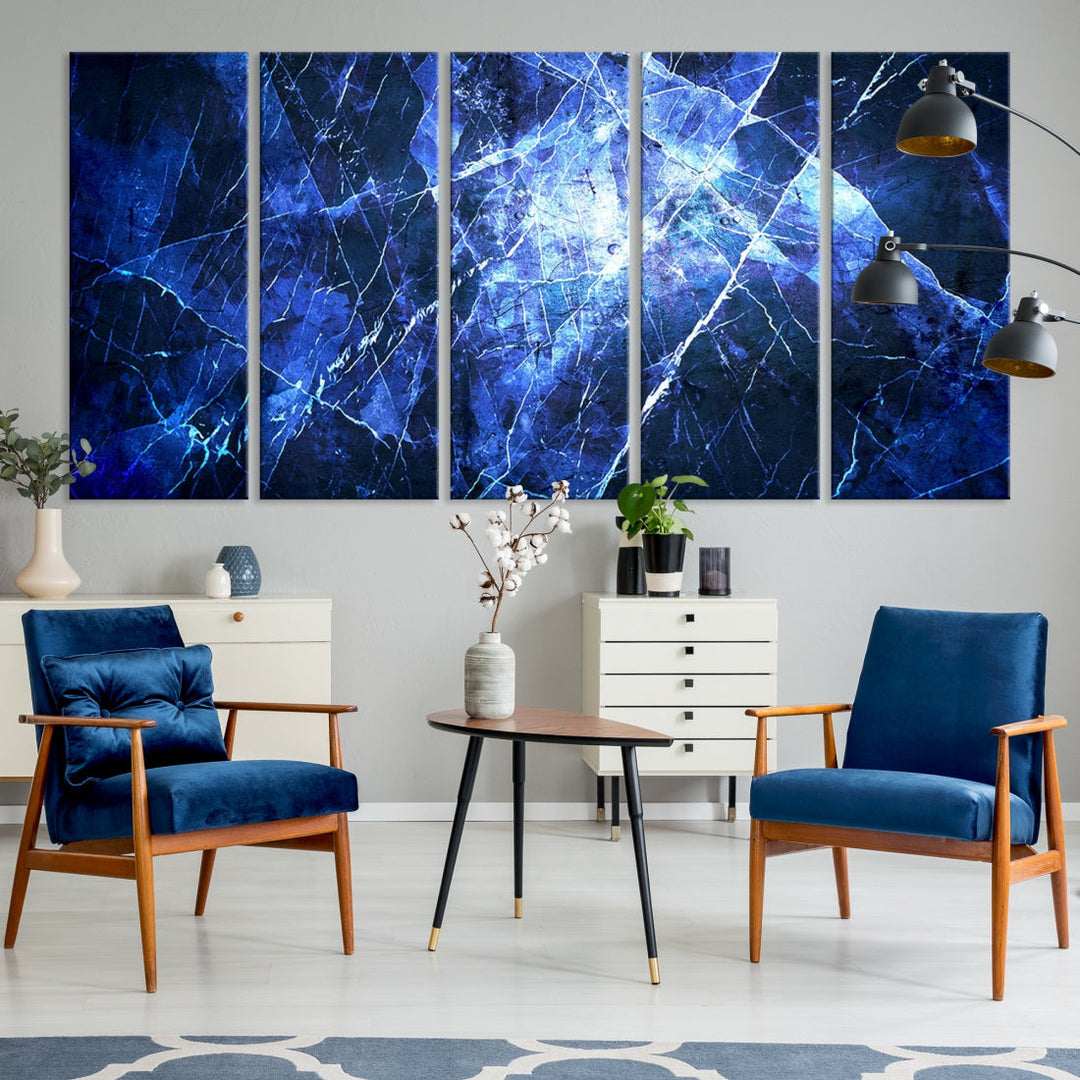 Ice Cracking Blue Abstract Canvas Print Large Wall Art Abstract Marble Canvas Art Blue Wall Art Painting Framed Ready to