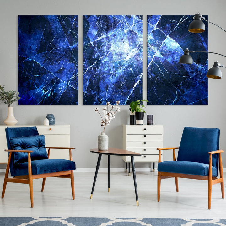 Ice Cracking Blue Abstract Canvas Print Large Wall Art Abstract Marble Canvas Art Blue Wall Art Painting Framed Ready to