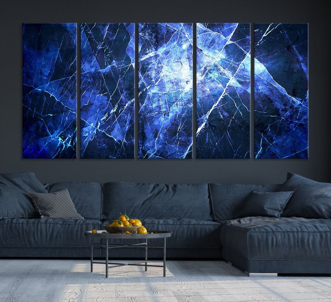 Ice Cracking Blue Abstract Canvas Print Large Wall Art Abstract Marble Canvas Art Blue Wall Art Painting Framed Ready to