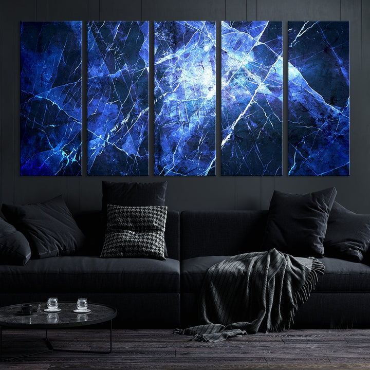 Ice Cracking Blue Abstract Canvas Print Large Wall Art Abstract Marble Canvas Art Blue Wall Art Painting Framed Ready to