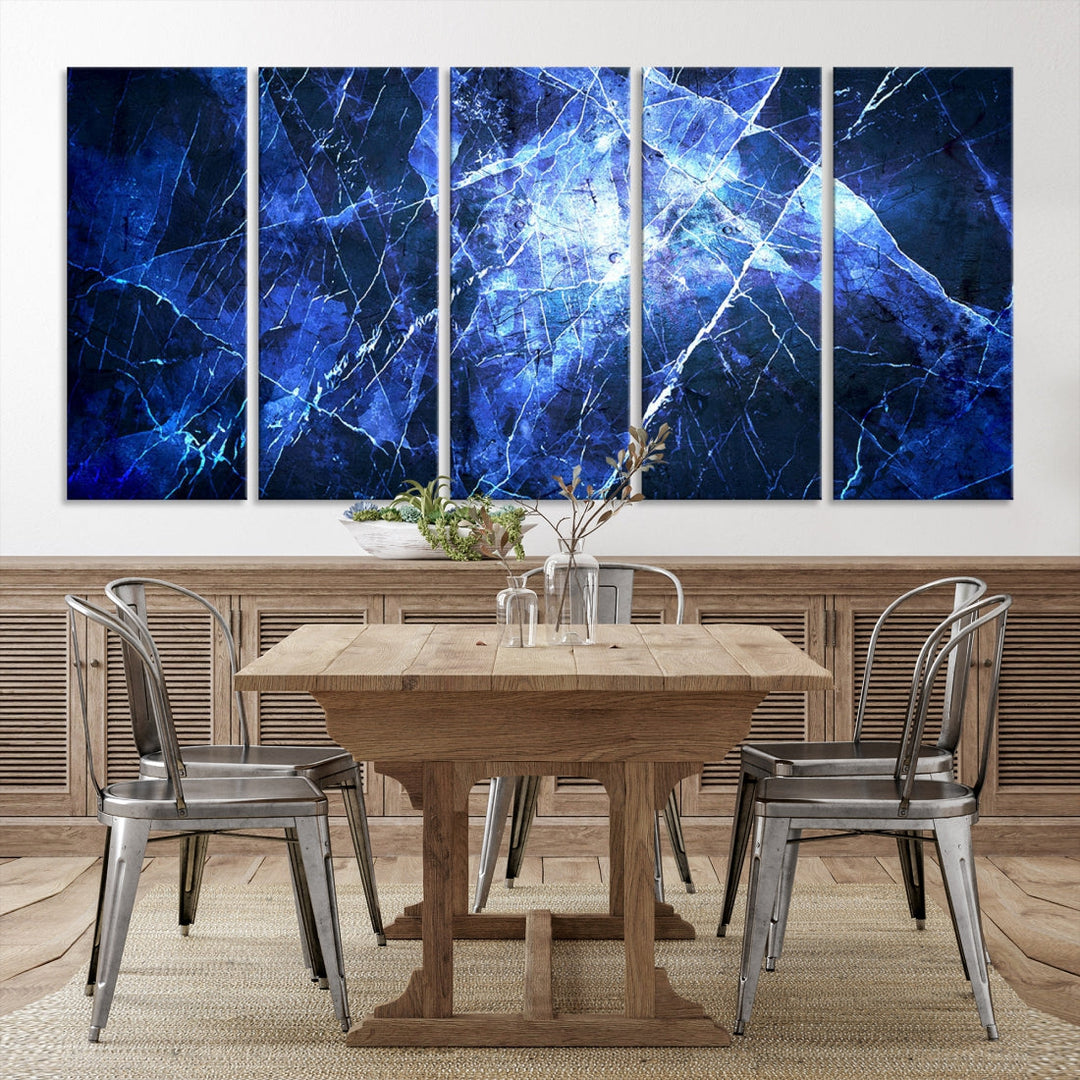 Ice Cracking Blue Abstract Canvas Print Large Wall Art Abstract Marble Canvas Art Blue Wall Art Painting Framed Ready to