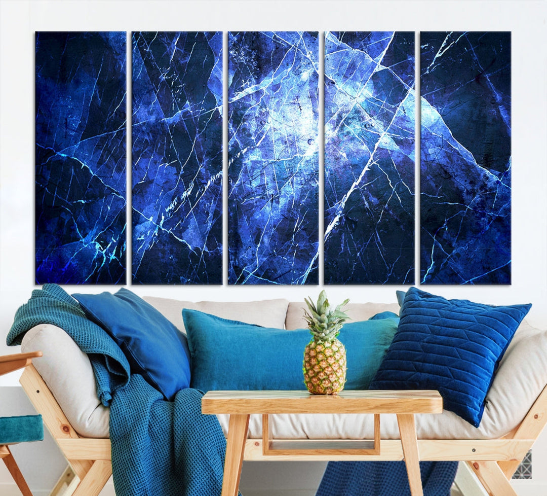 Ice Cracking Blue Abstract Canvas Print Large Wall Art Abstract Marble Canvas Art Blue Wall Art Painting Framed Ready to