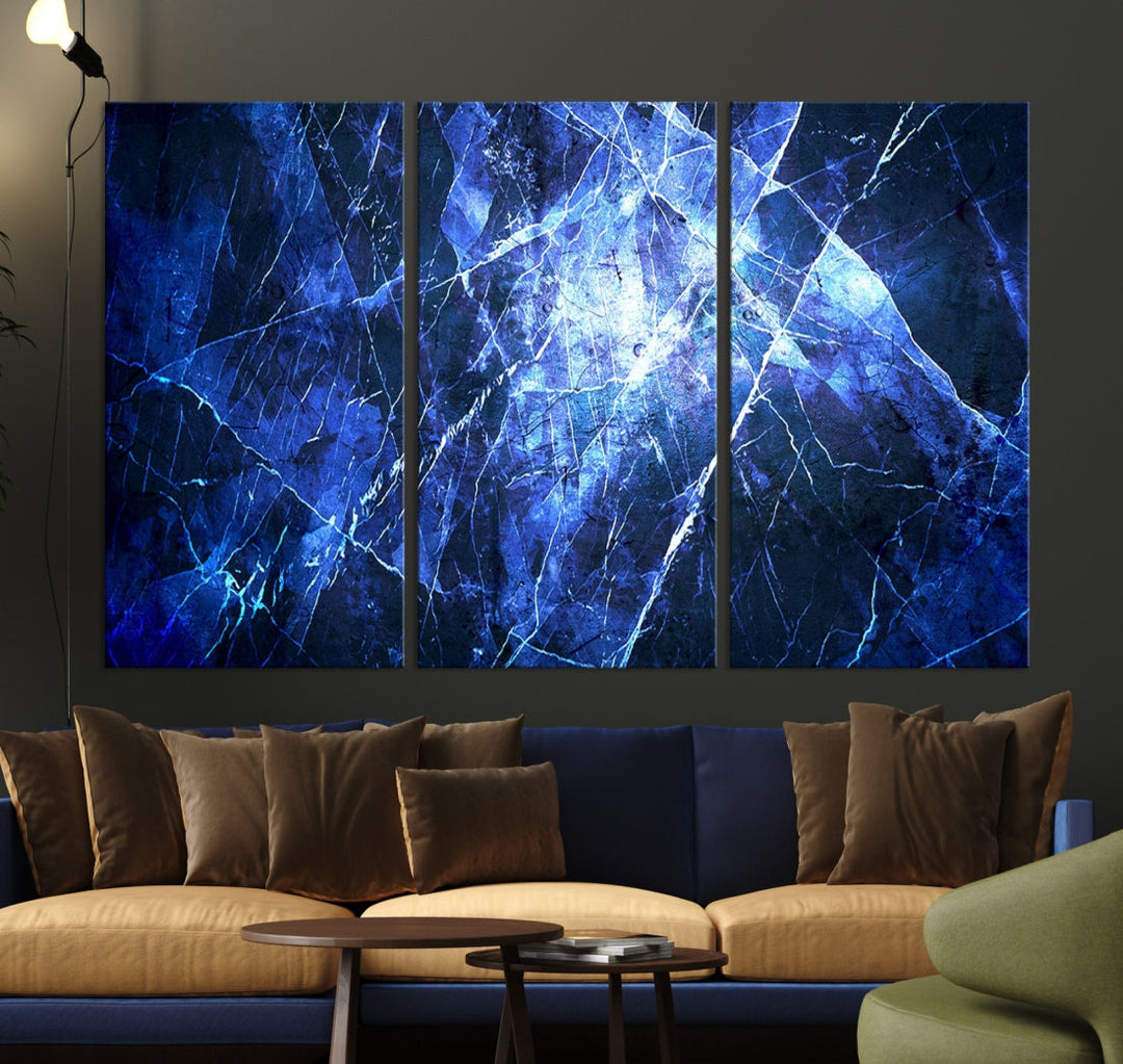 Ice Cracking Blue Abstract Canvas Print Large Wall Art Abstract Marble Canvas Art Blue Wall Art Painting Framed Ready to