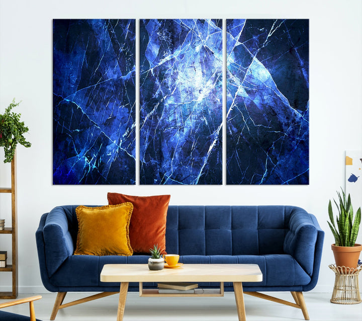 Ice Cracking Blue Abstract Canvas Print Large Wall Art Abstract Marble Canvas Art Blue Wall Art Painting Framed Ready to