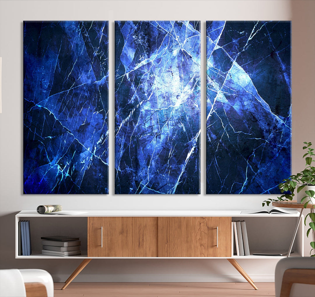 Ice Cracking Blue Abstract Canvas Print Large Wall Art Abstract Marble Canvas Art Blue Wall Art Painting Framed Ready to