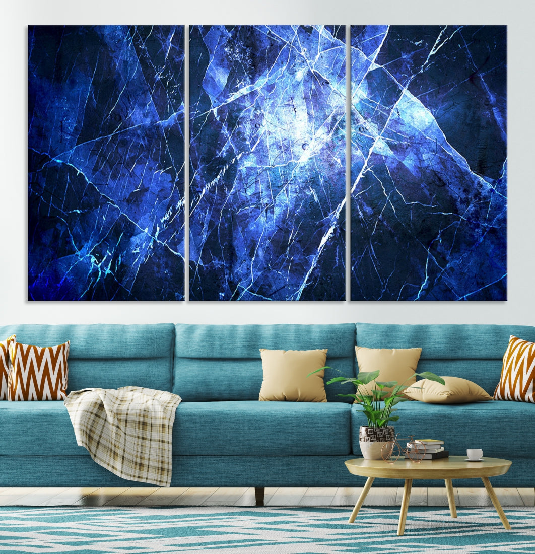 Ice Cracking Blue Abstract Canvas Print Large Wall Art Abstract Marble Canvas Art Blue Wall Art Painting Framed Ready to