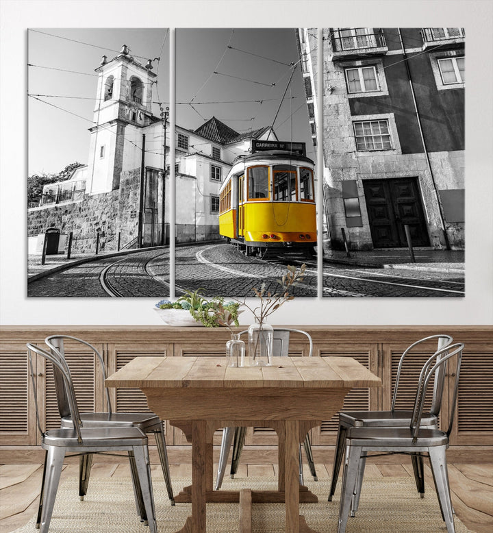 Iconic Yellow Lisbon Tram Canvas Wall Art Print Modern Decor Living Room Artwork