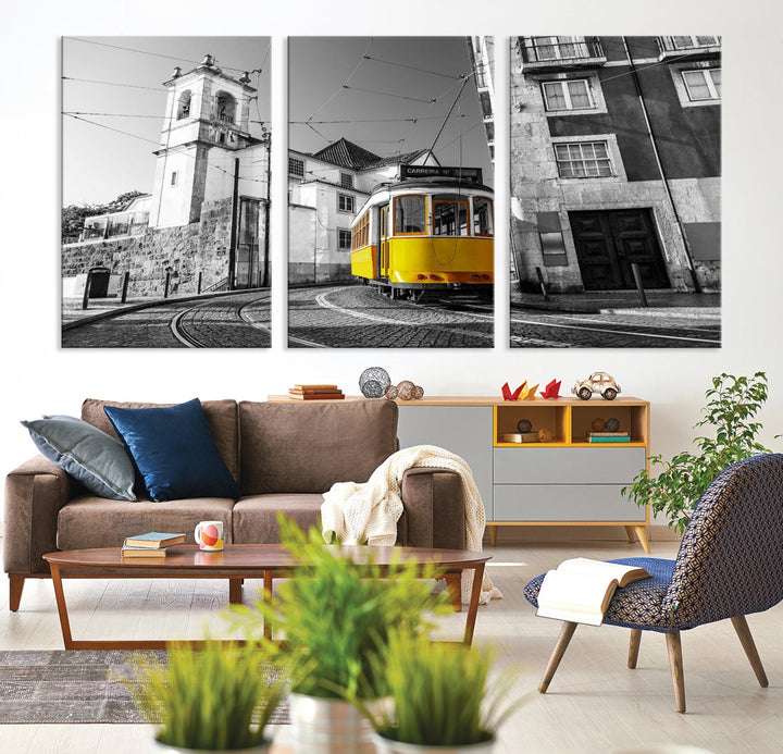 Iconic Yellow Lisbon Tram Canvas Wall Art Print Modern Decor Living Room Artwork