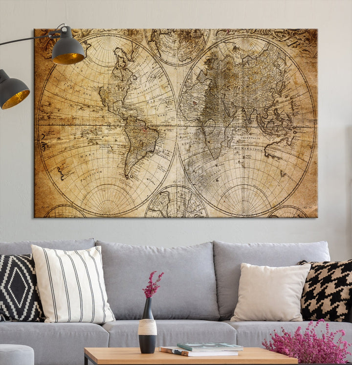 Industrial Detailed Push Pin World Map Travel Map of the World Canvas Print