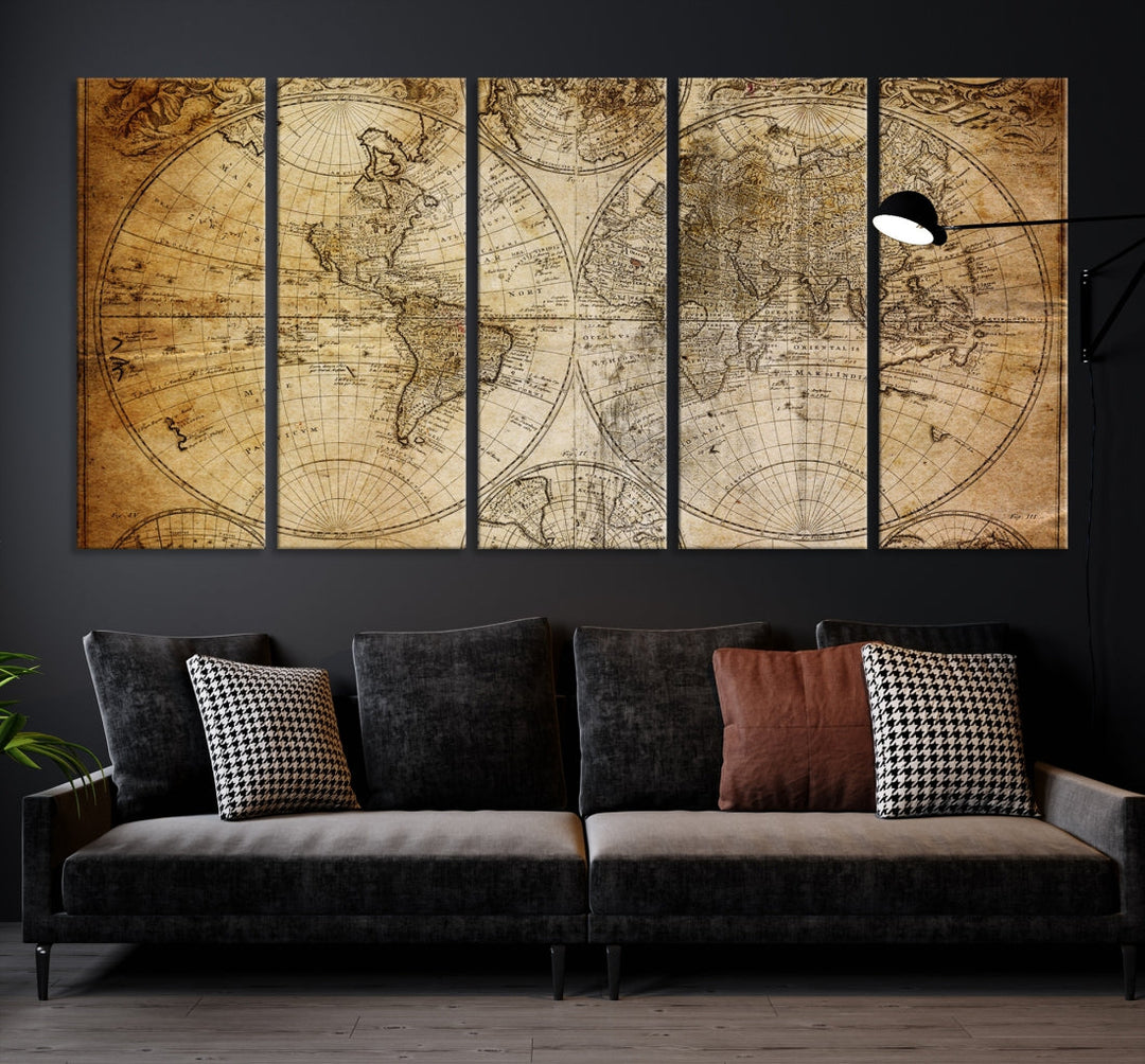 Industrial Detailed Push Pin World Map Travel Map of the World Canvas Print