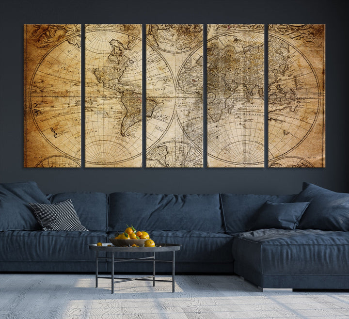 Industrial Detailed Push Pin World Map Travel Map of the World Canvas Print