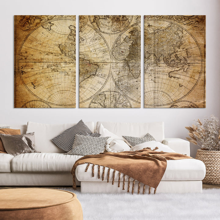 Industrial Detailed Push Pin World Map Travel Map of the World Canvas Print