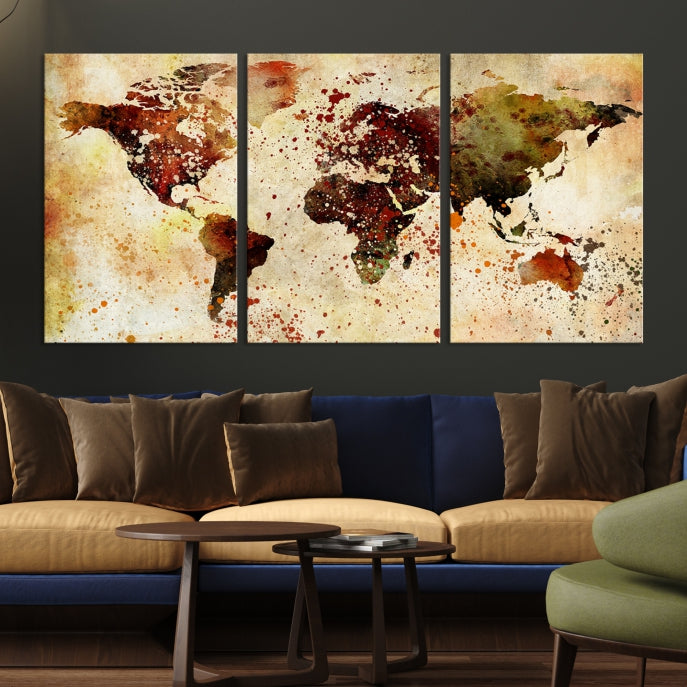 Ink Splash World Map Watercolor Painting on Canvas Wall Art Print