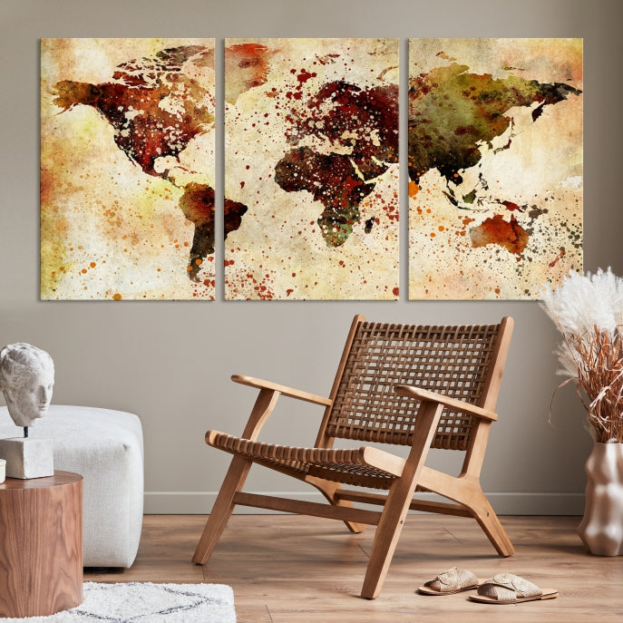 Ink Splash World Map Watercolor Painting on Canvas Wall Art Print