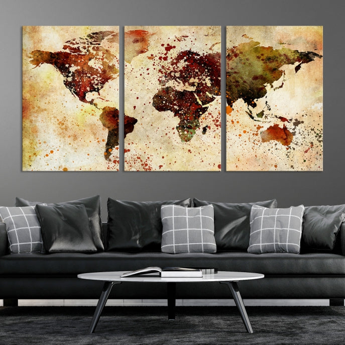 Ink Splash World Map Watercolor Painting on Canvas Wall Art Print