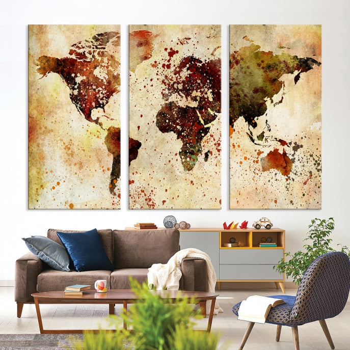 Ink Splash World Map Watercolor Painting on Canvas Wall Art Print