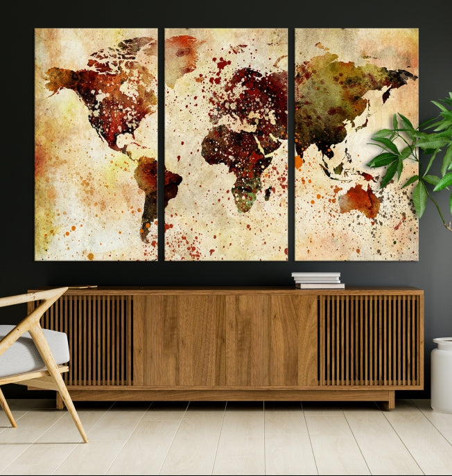 Ink Splash World Map Watercolor Painting on Canvas Wall Art Print