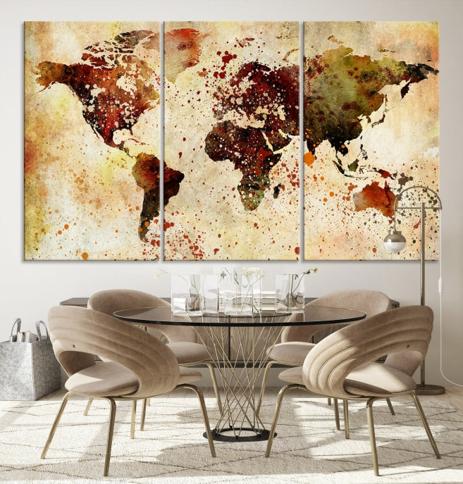 Ink Splash World Map Watercolor Painting on Canvas Wall Art Print