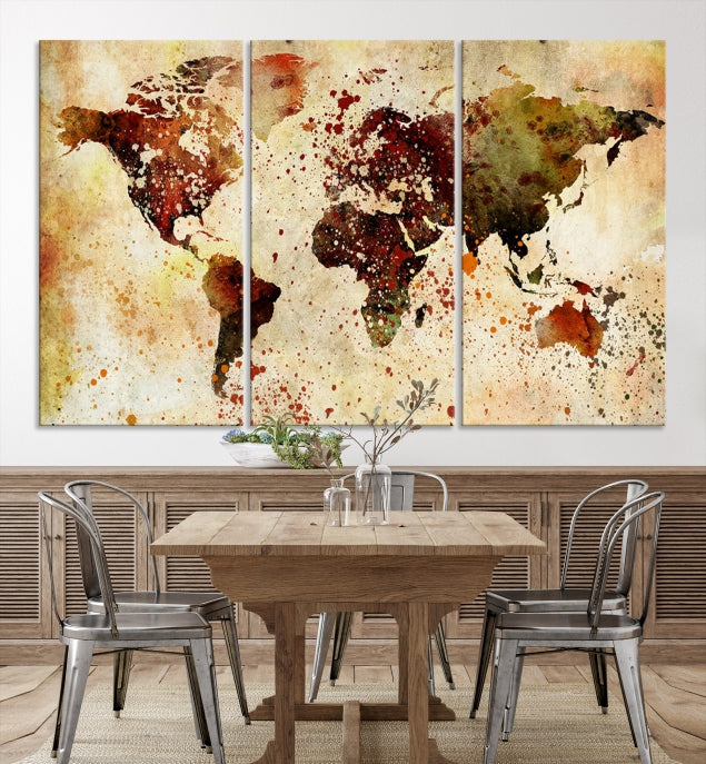 Ink Splash World Map Watercolor Painting on Canvas Wall Art Print