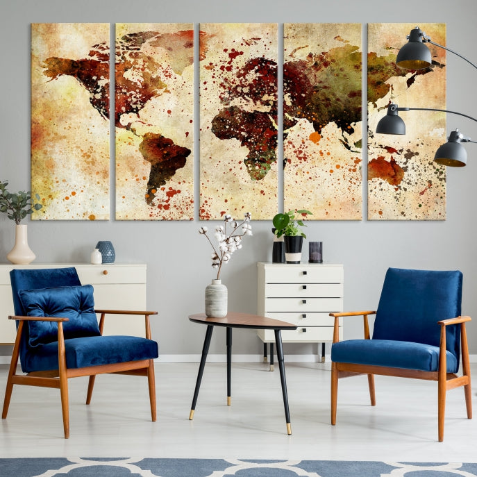 Ink Splash World Map Watercolor Painting on Canvas Wall Art Print